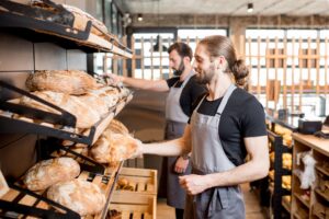 Sellers working in the bakery shop