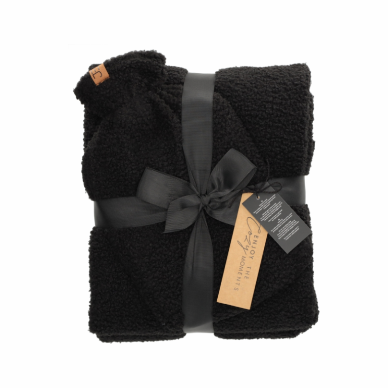 Geschenken met aandacht luxe zwart pakket - plaid en kruik